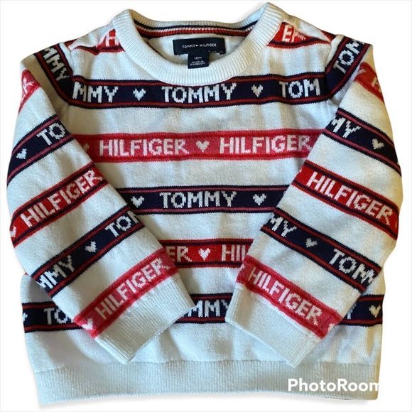 2/$30 🌻 Tommy Hilfiger: Stripes & Logo Knit Sweater - Picture 1 of 7
